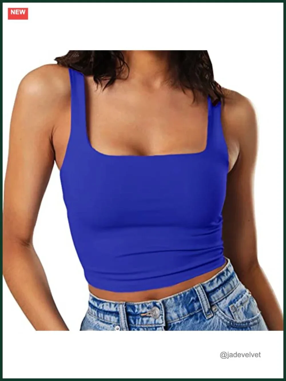 Women's Sleeveless Double Layer Square Neck Strappy Crop Tank Top, High Stretch